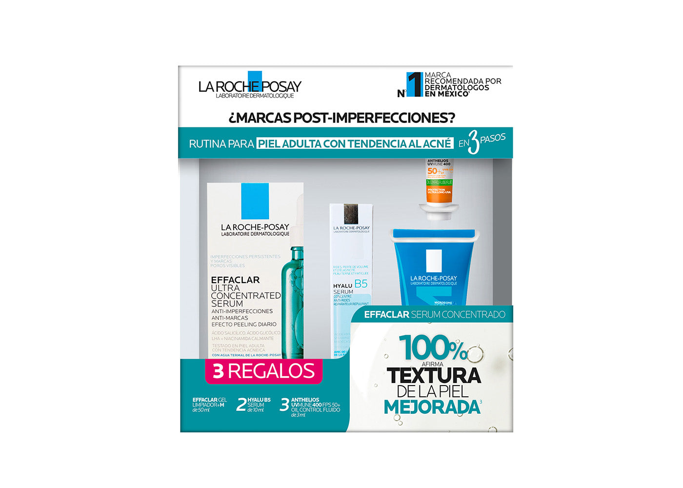 La Roche-Posay Kit Effaclar Ultra Concentrated Sérum 30 ml + Effaclar Gel Limpiador +M 50 ml + Hyalu B5 Sérum 10 ml + Anthelios UV Mune 400 FPS 50+ Oil Control Fluido 3 ml
